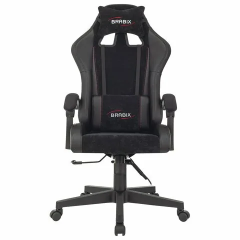 Кресло компьютерное BRABIX "Striker GM-121", синхромеханизм, 2 подушки, экокожа/велюр, черное, 532962