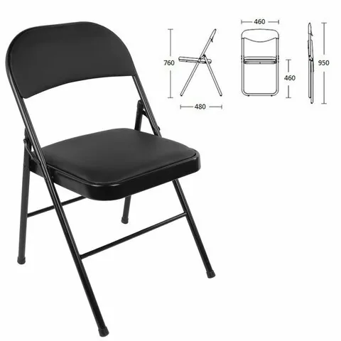 Стул складной BRABIX "Golf Plus CF-003 КОМФОРТ", черный каркас, кожзам черный, В КОРОБЕ, 533026